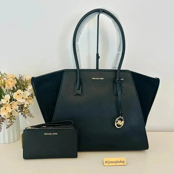 kate spade Handbags - Michael Kors Purse & Wallet Avril Extra-Large Leather and Suede Tote Bag Black
